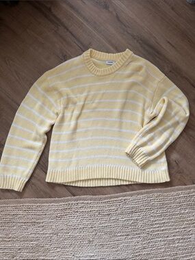 Rumored Yellow and White Striped Crewneck Sweater
